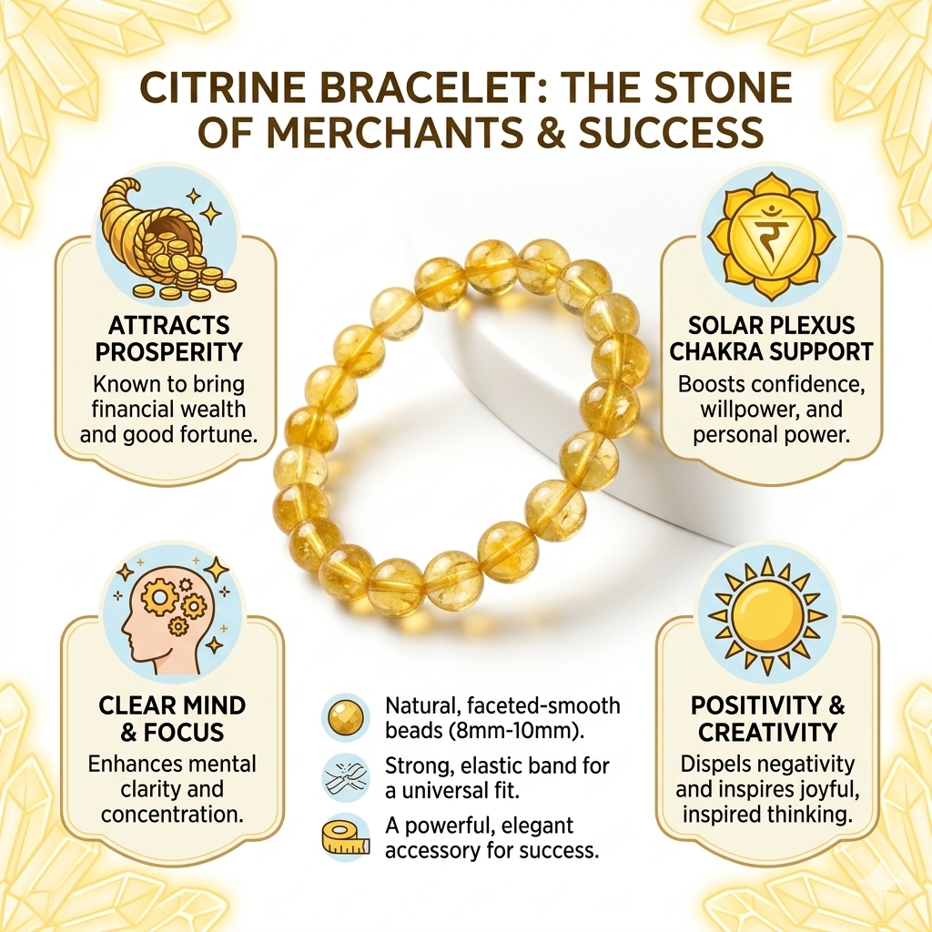 Natural Citrine crystal bracelet featuring polished, transparent golden-yellow beads on a clear stretch cord from lakshya gems