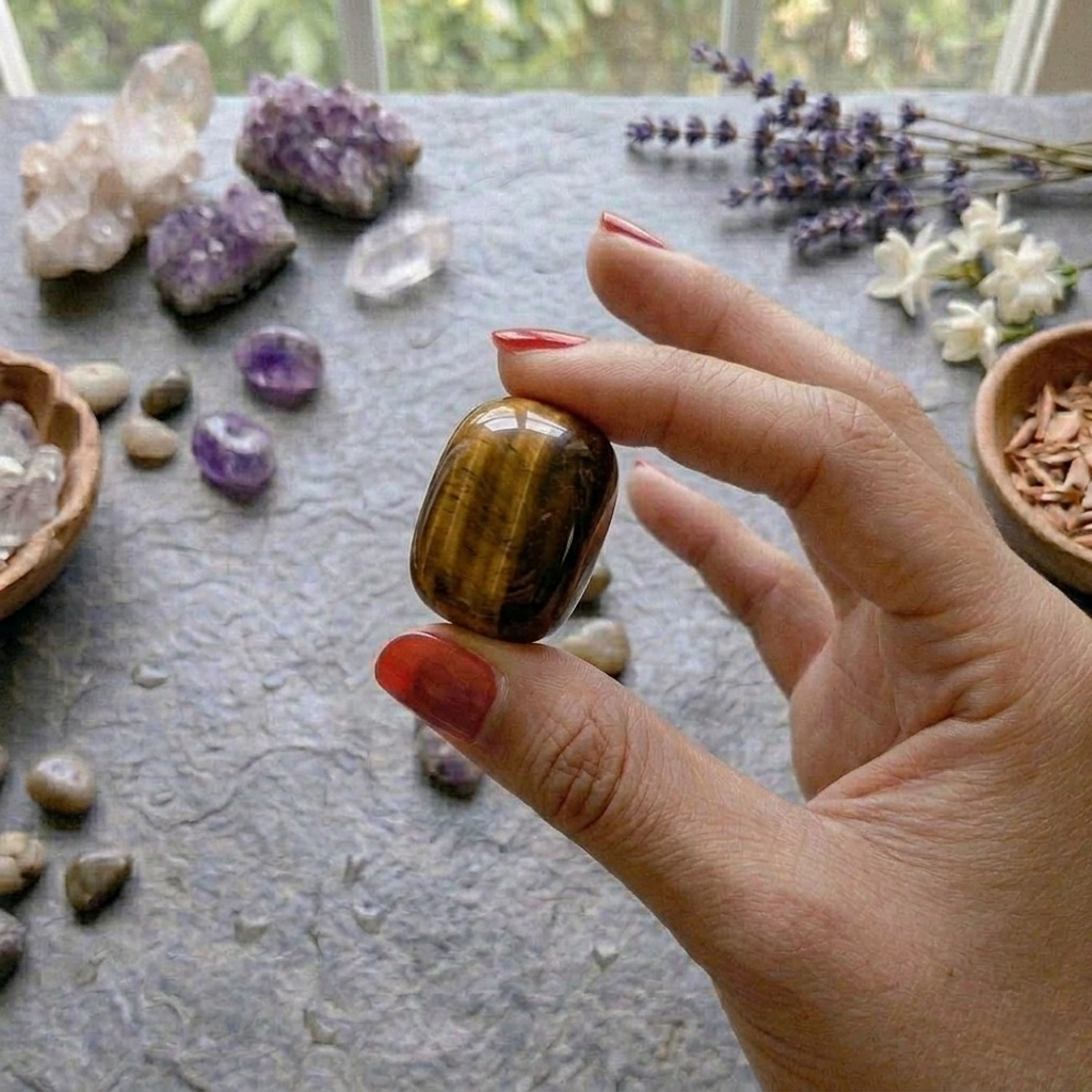 A collection of polished Tiger Eye crystal tumbles featuring rich golden-yellow and chocolate-brown silky bands