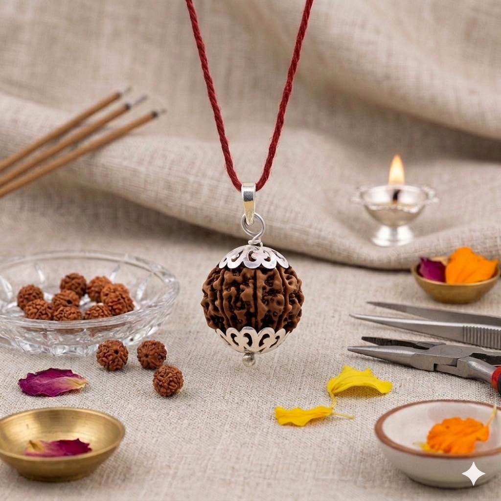 Authentic 7 Mukhi Nepali Rudraksha bead with seven distinct natural grooves and a rich dark brown texture from lakshya gems mumbai