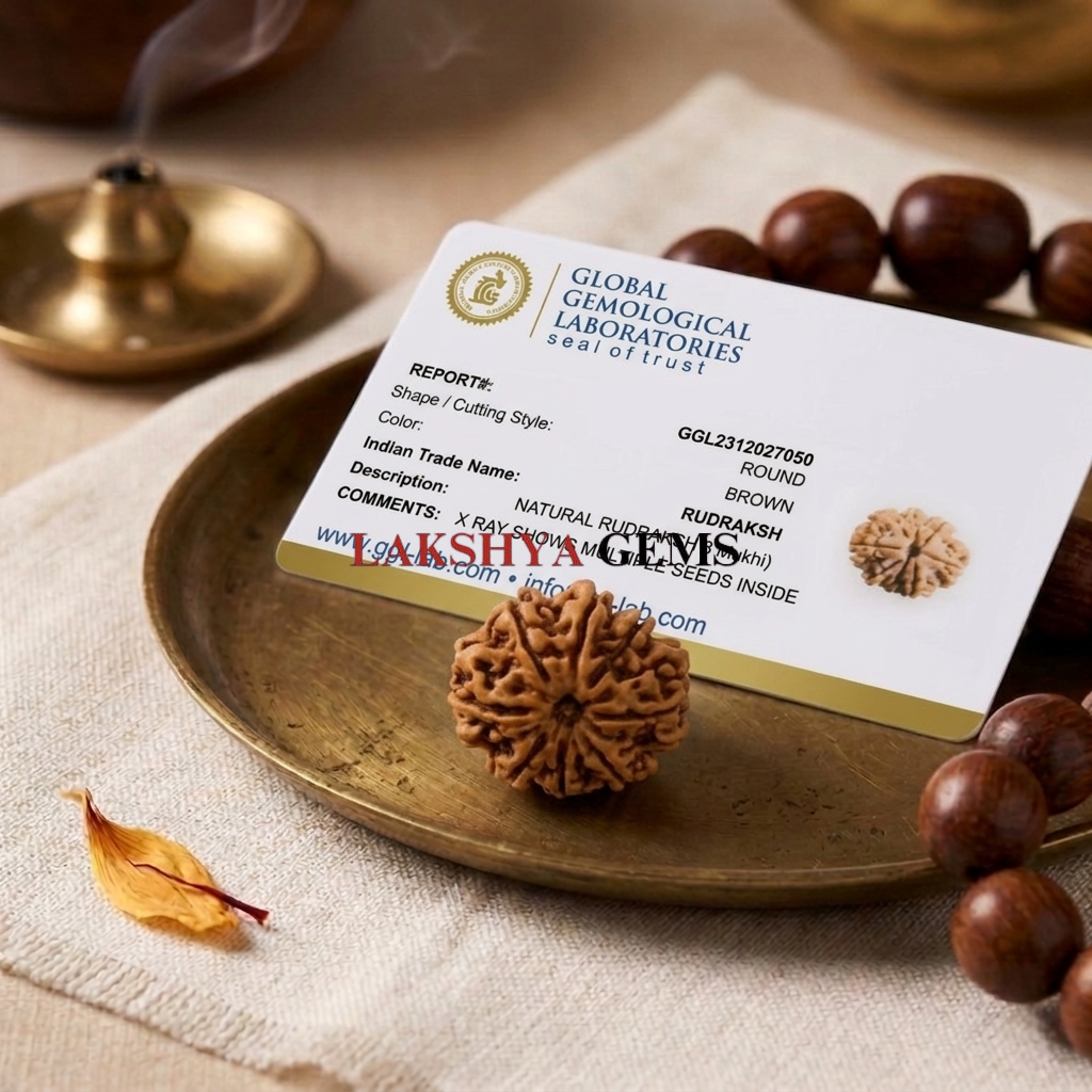 Authentic 8 Mukhi Nepali Rudraksha bead with eight distinct natural grooves and a high-quality dark brown finish from lakshya gems mumbai