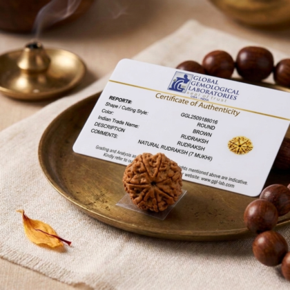 Authentic 7 Mukhi Nepali Rudraksha bead with seven distinct natural grooves and a rich dark brown texture from lakshya gems mumbai