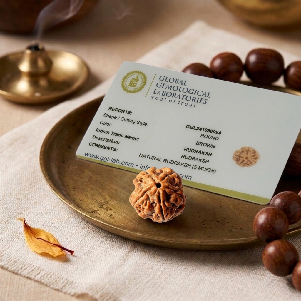 Authentic 5 Mukhi Nepali Rudraksha bead with five deep natural grooves and a robust, thorny texture from lakshya gems mumbai