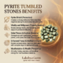A collection of polished Pyrite crystal tumbles showing a brilliant metallic gold luster and high-density weight.