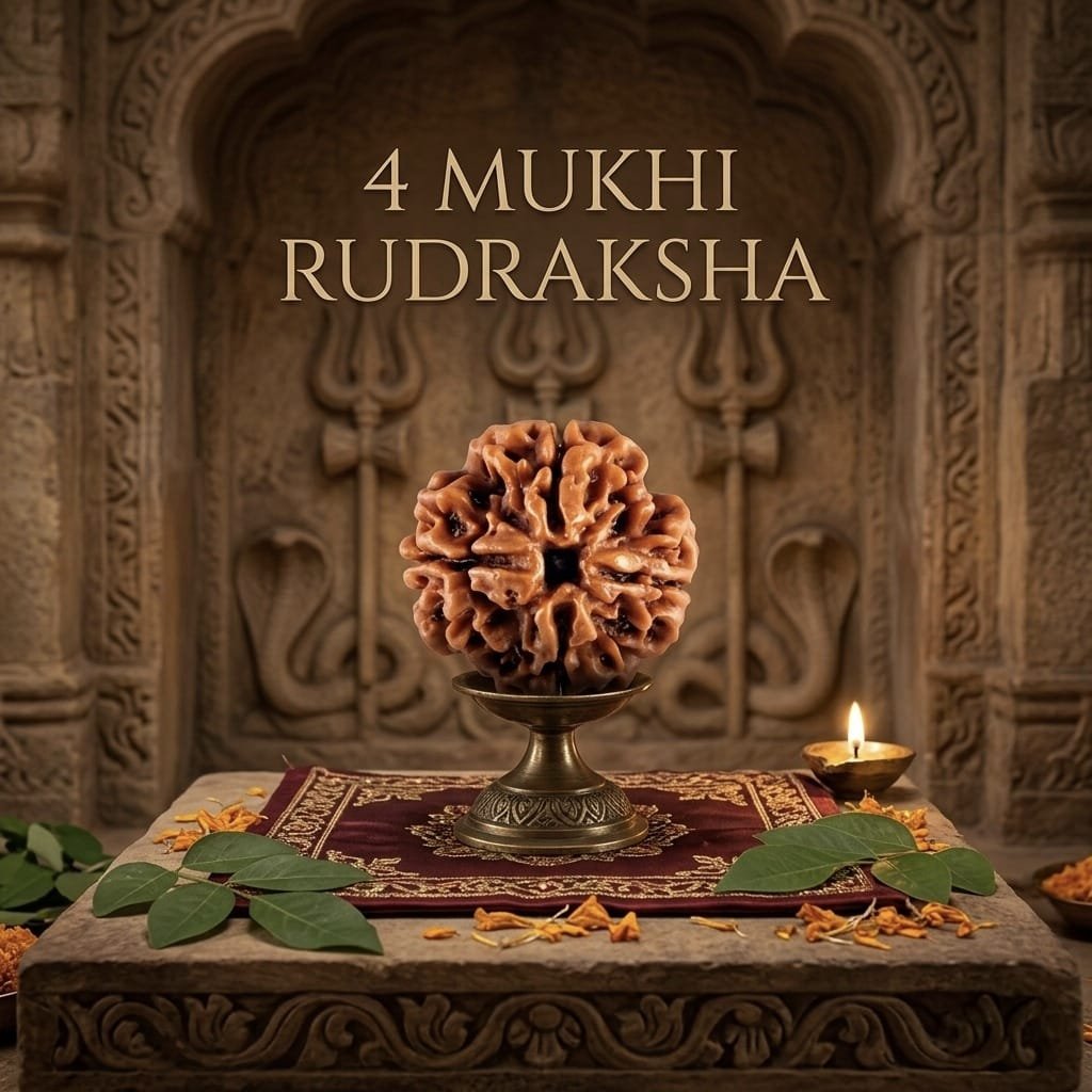 Authentic 4 Mukhi Nepali Rudraksha bead showing four distinct natural grooves and a robust texture from lakshya gems