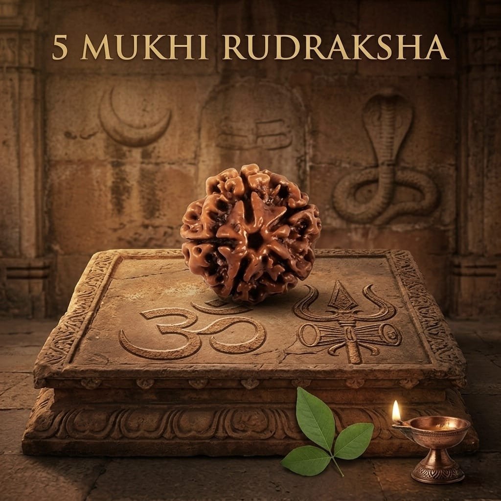 best Rudraksha Authentic 5 Mukhi Nepali Rudraksha bead showing five distinct natural grooves and a robust, thorny texture from lakshya gems