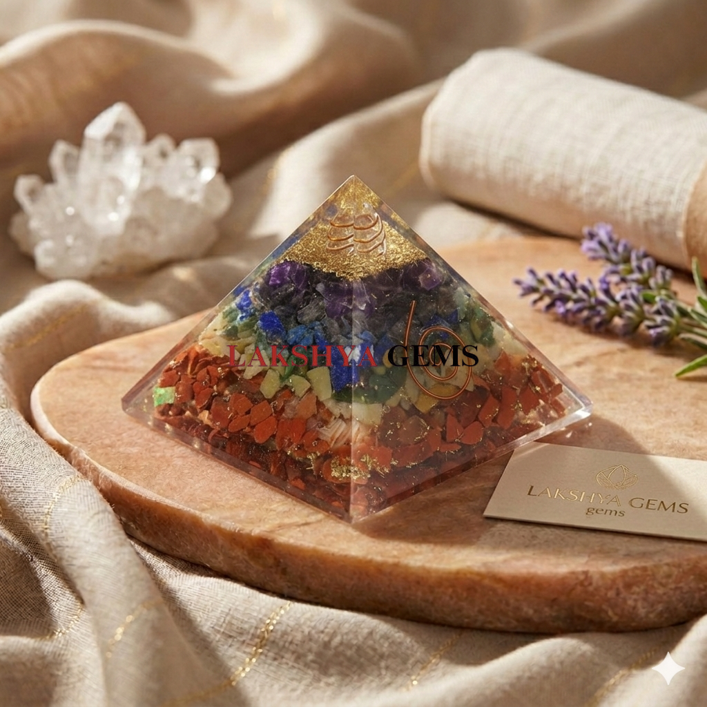 Natural 7 Chakra crystal pyramid featuring seven distinct layers of healing gemstones from Red Jasper to Amethyst from lakshya gems mumbai