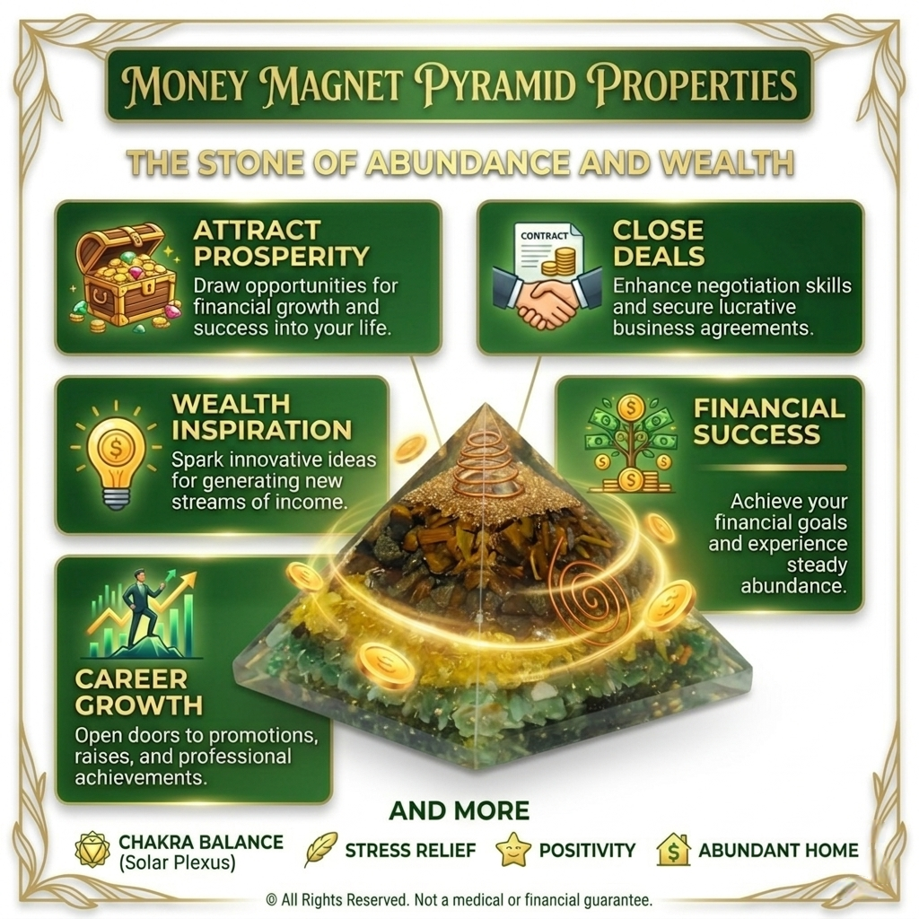 Money Magnet Orgone Pyramid with layers of Pyrite, Citrine, Green Aventurine, and Tiger Eye crystals from lakshya gems mumbai