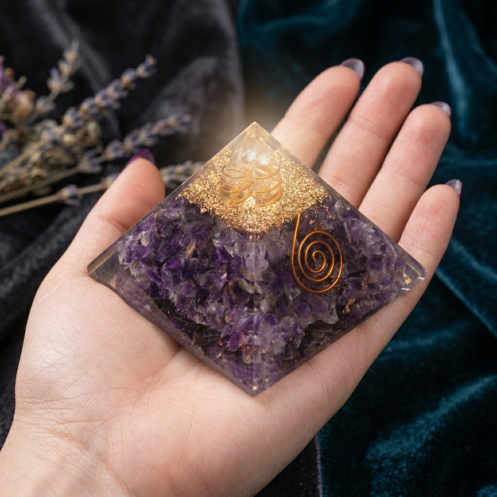 Natural Amethyst crystal pyramid featuring a deep purple color with internal crystalline veils and a polished finish from lakshya gems mumbai