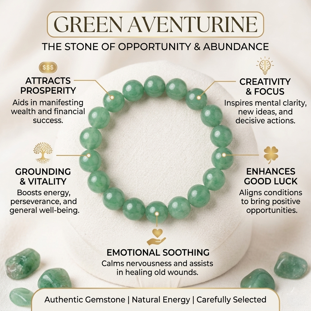 Natural Green Aventurine beaded bracelet with a polished finish and vibrant forest-green shimmer from Lakshya Gems