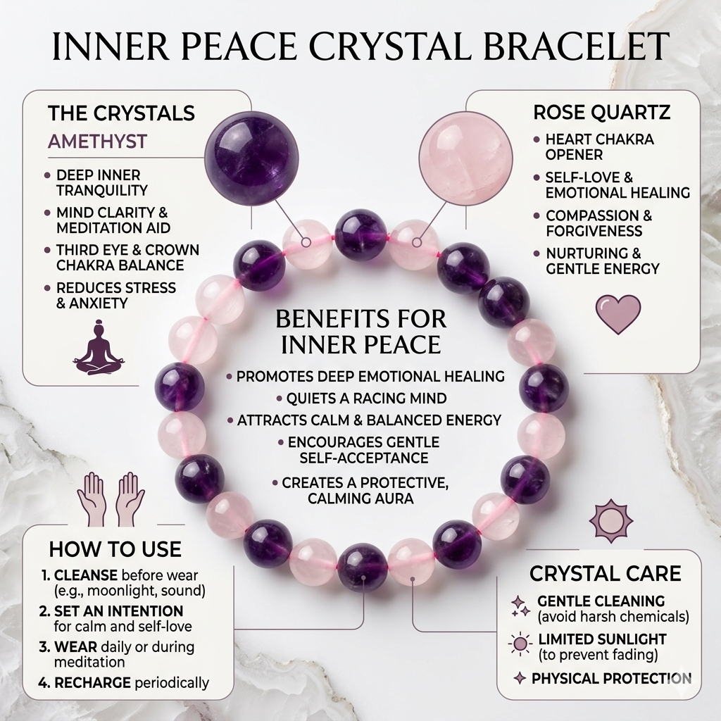 Inner Peace bracelet featuring soft lavender Amethyst and delicate blush-pink Rose Quartz beads from Lakshya Gems