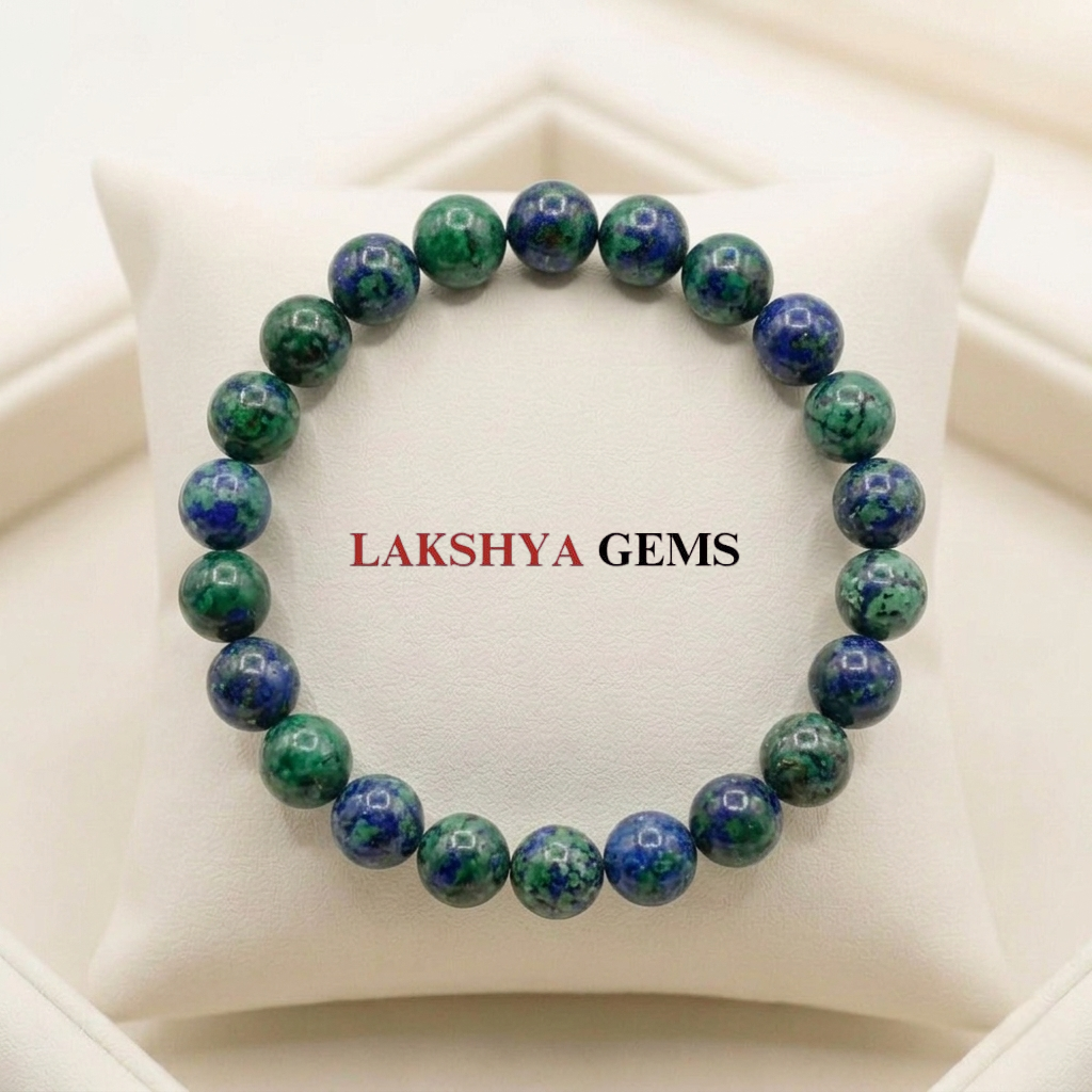 A premium Azurite crystal bead bracelet featuring deep, midnight-blue natural stones with a smooth polished finish.
