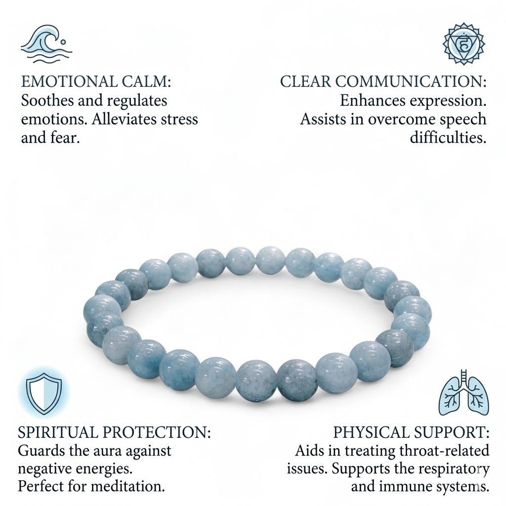 Natural Aquamarine beaded bracelet featuring translucent sea-foam blue gemstone beads lakshya gems