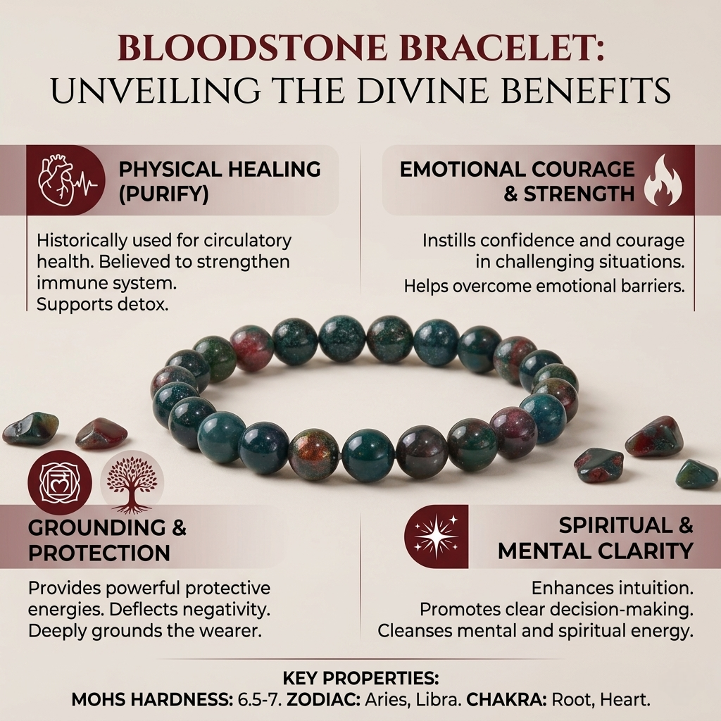 Natural Bloodstone crystal bracelet featuring polished forest-green beads with red jasper inclusions from lakshya gems