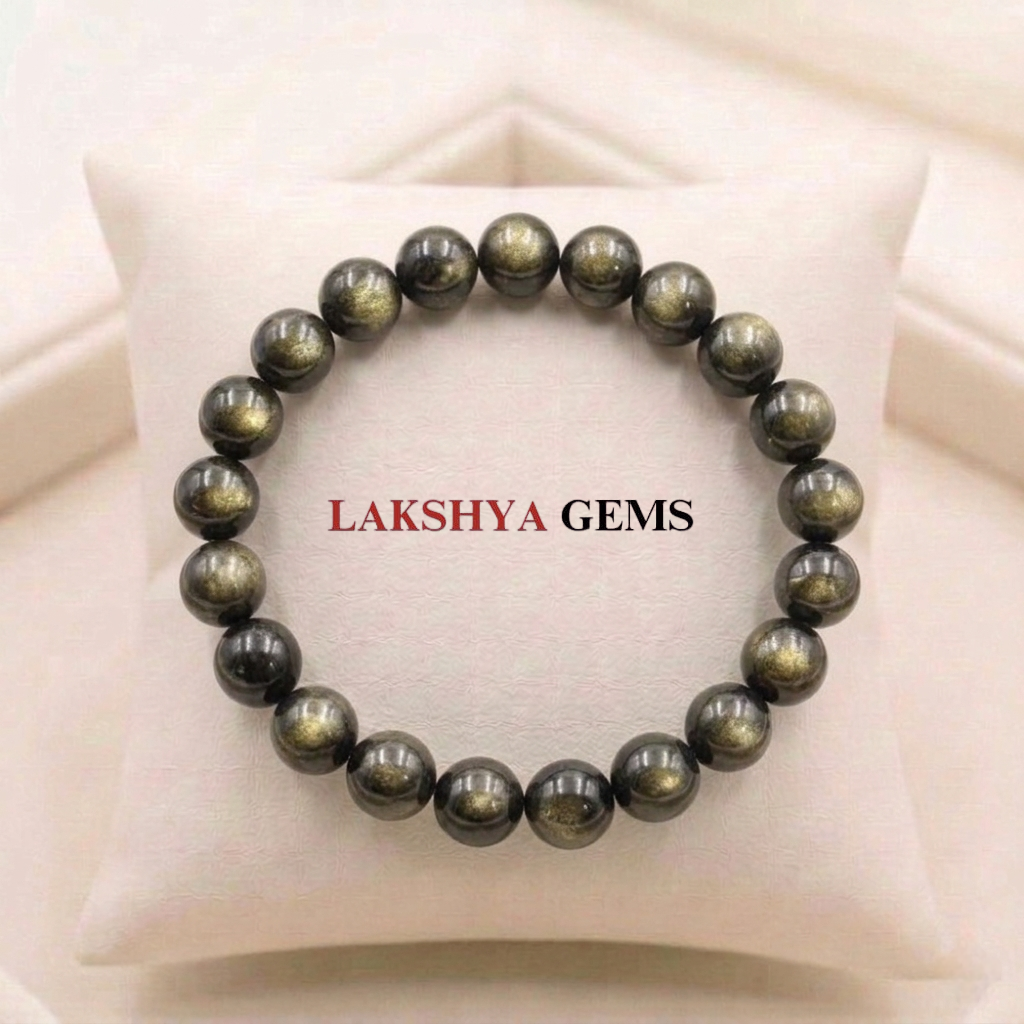 Natural Black Obsidian beaded bracelet with a high-gloss, jet-black volcanic glass finish from lakshya gems