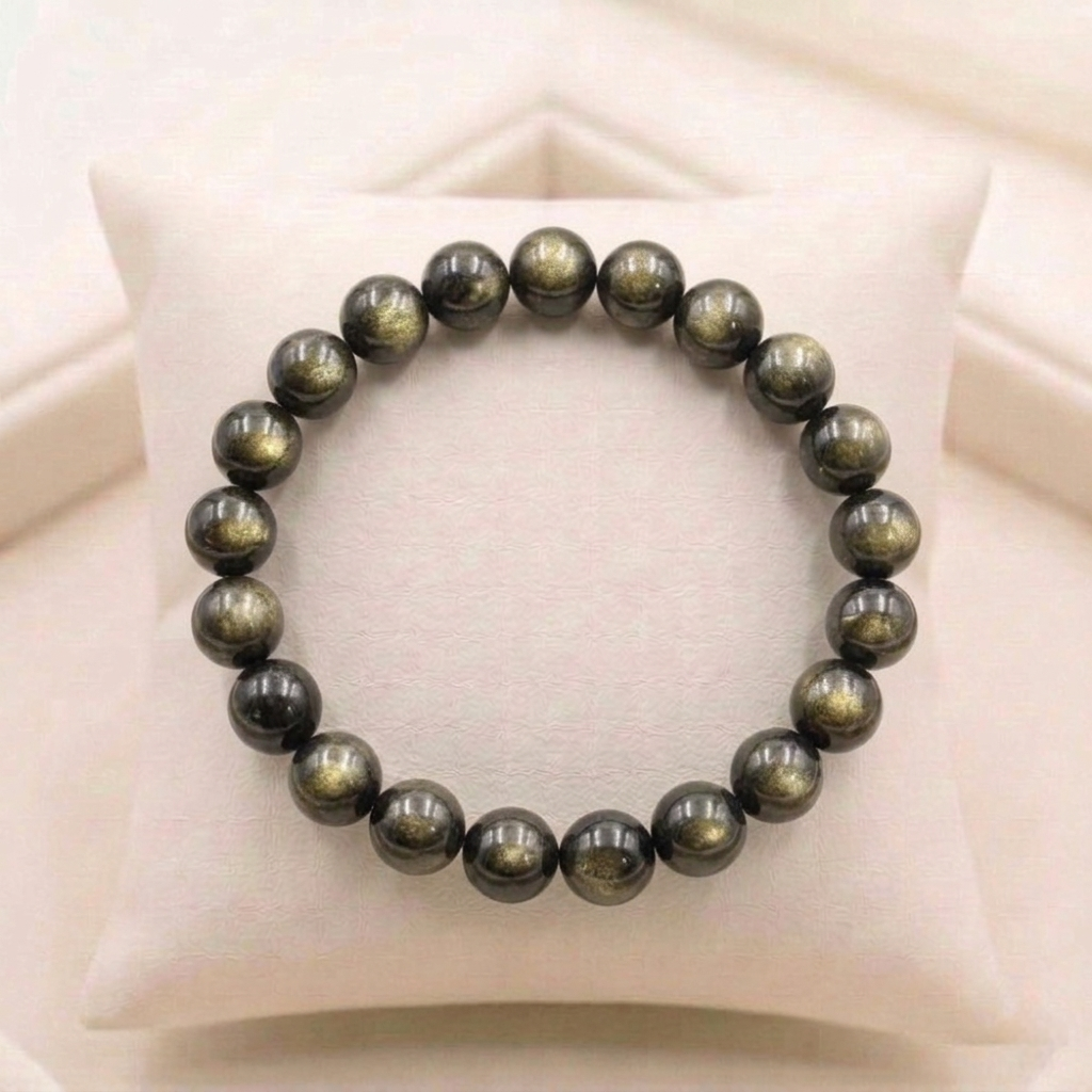 Natural Black Obsidian bracelet with a high-gloss, jet-black volcanic glass finish from lakshya gems