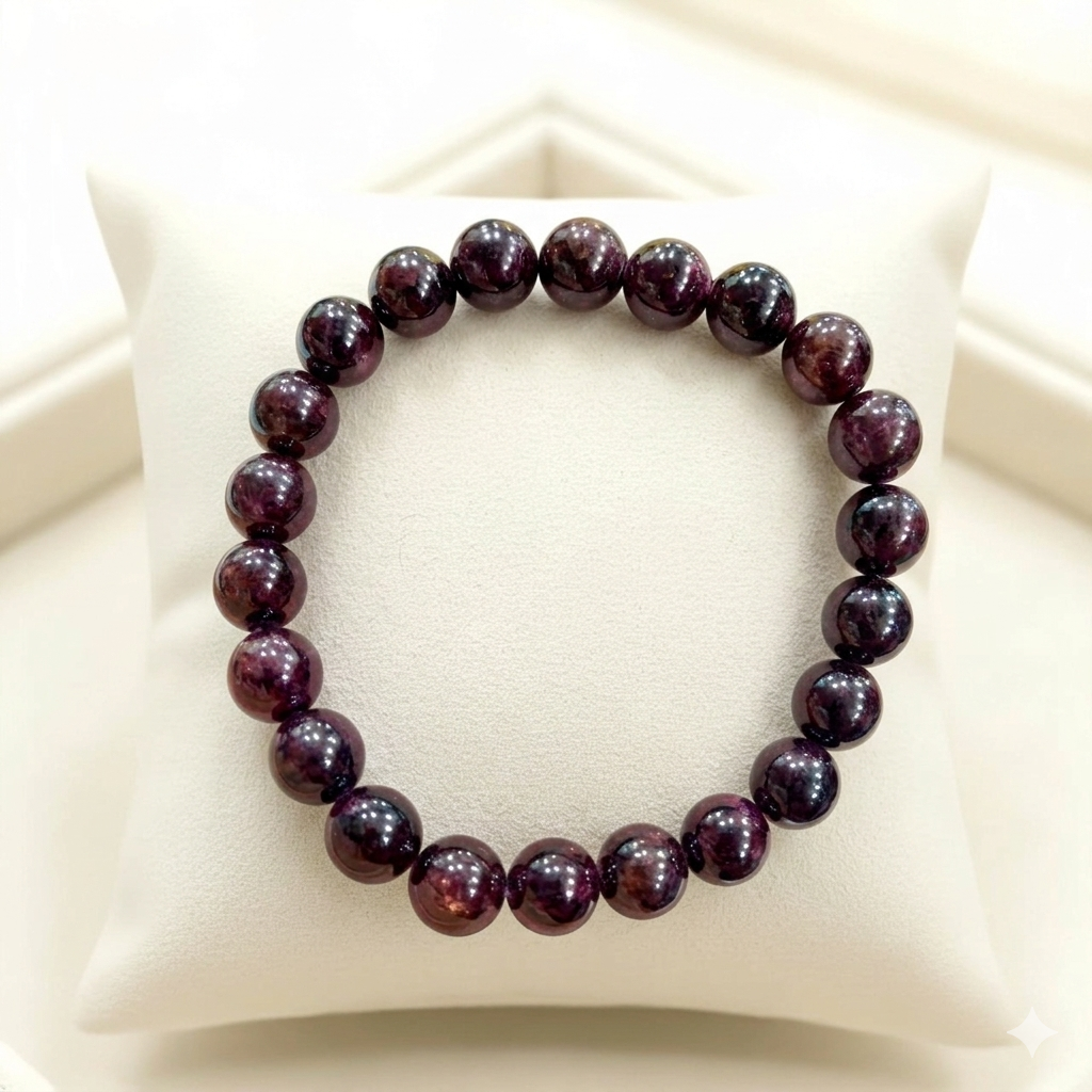 Lakshya Gems handcrafted Garnet crystal bracelet with polished, deep-red natural gemstone beads.