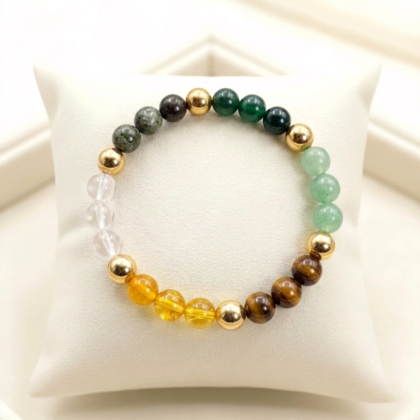 best mumbai Dhanyog Bracelet featuring natural Citrine, metallic Pyrite, Green Jade, and Green Aventurine beads. lakshya gems