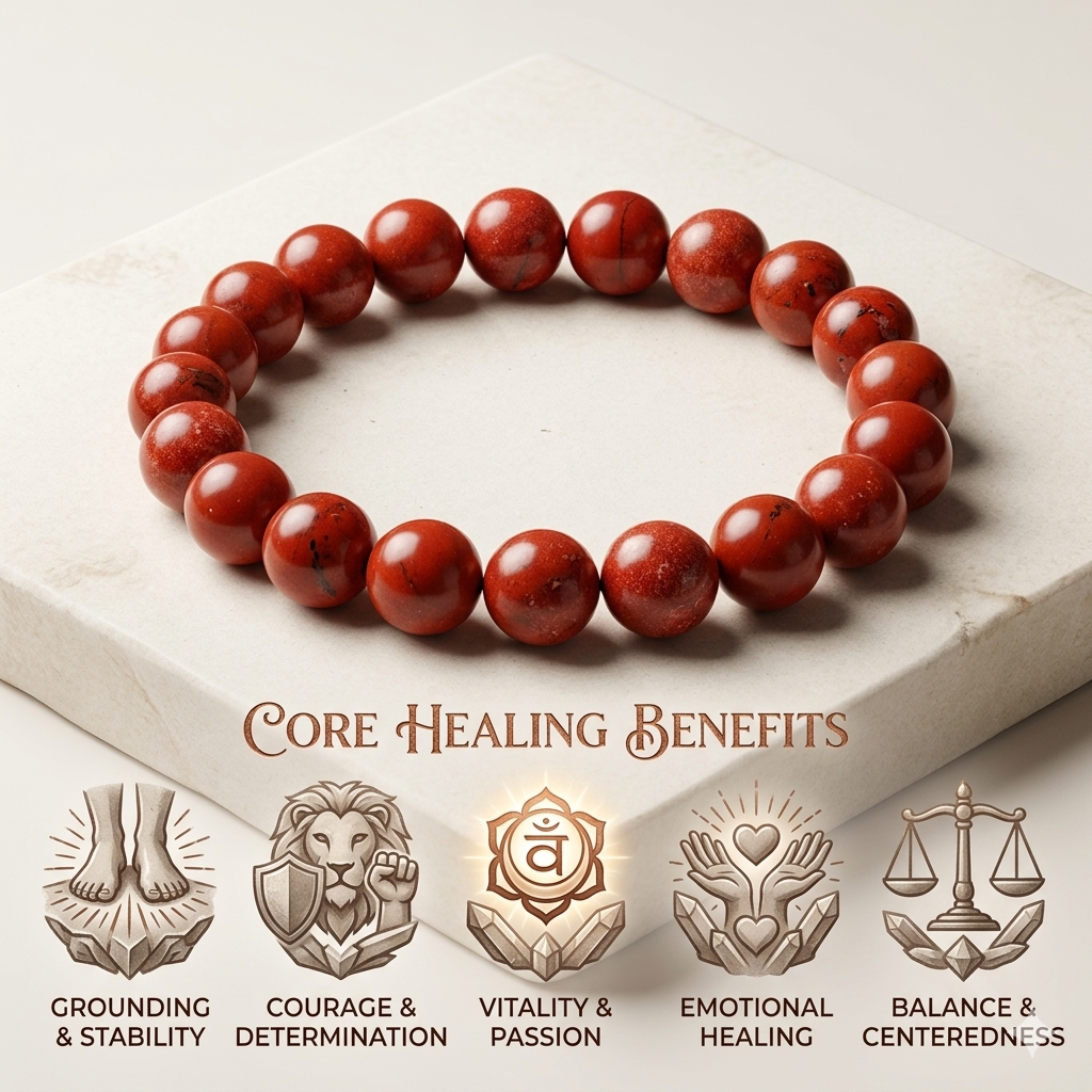 Natural Red Jasper beaded bracelet featuring a deep brick-red color and a smooth polished finish lakshya gems