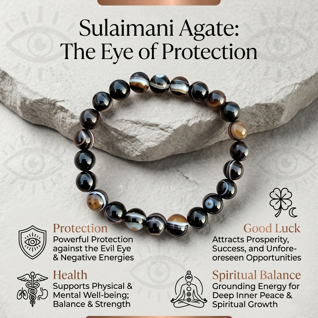 Authentic Sulemani Agate bracelet featuring naturally banded black, gray, and white gemstone beads from lakshya gems