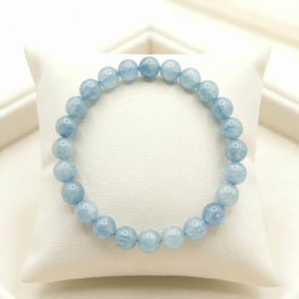 Natural Aquamarine beaded bracelet featuring translucent sea-foam blue gemstone beads lakshya gems