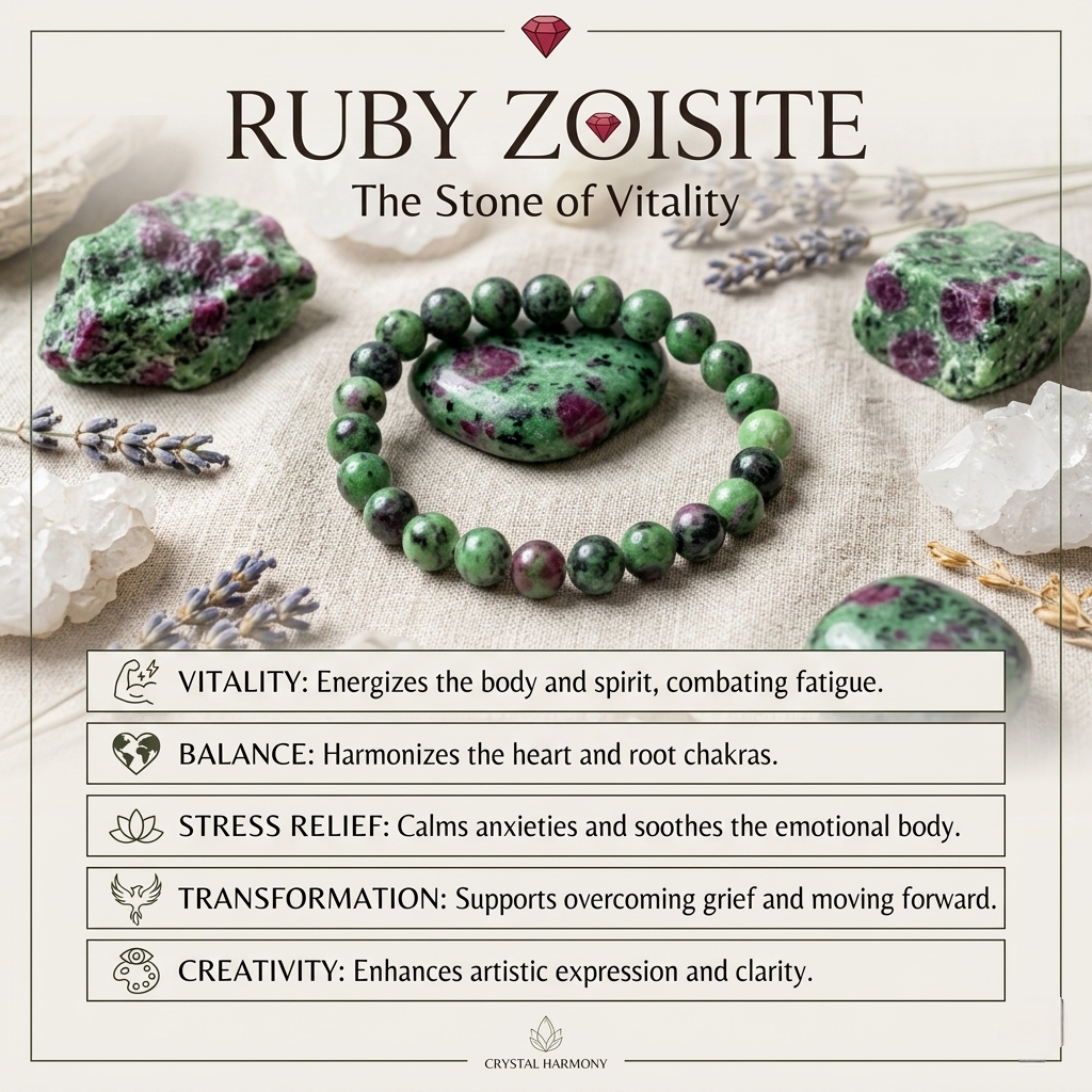 Natural RubyZoisite beaded bracelet with vibrant green and magenta-red patterns from Lakshya gems