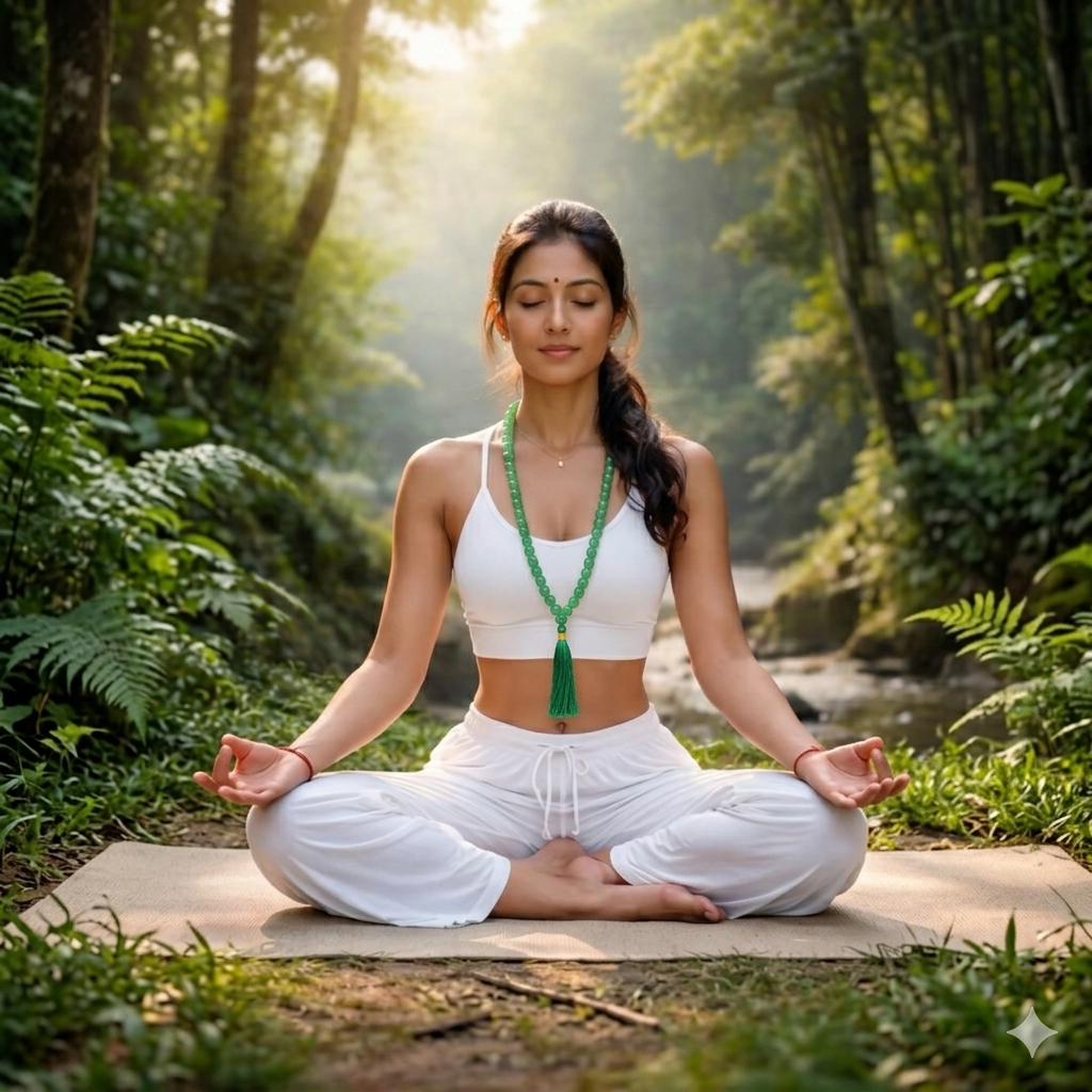 Natural Green Aventurine Jaap Mala with 108 beads and a decorative green tassel for meditation from lakshya gems