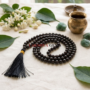 Natural Black Tourmaline Jaap Mala with 108 polished jet-black beads and a traditional black tassel from lakshya gems