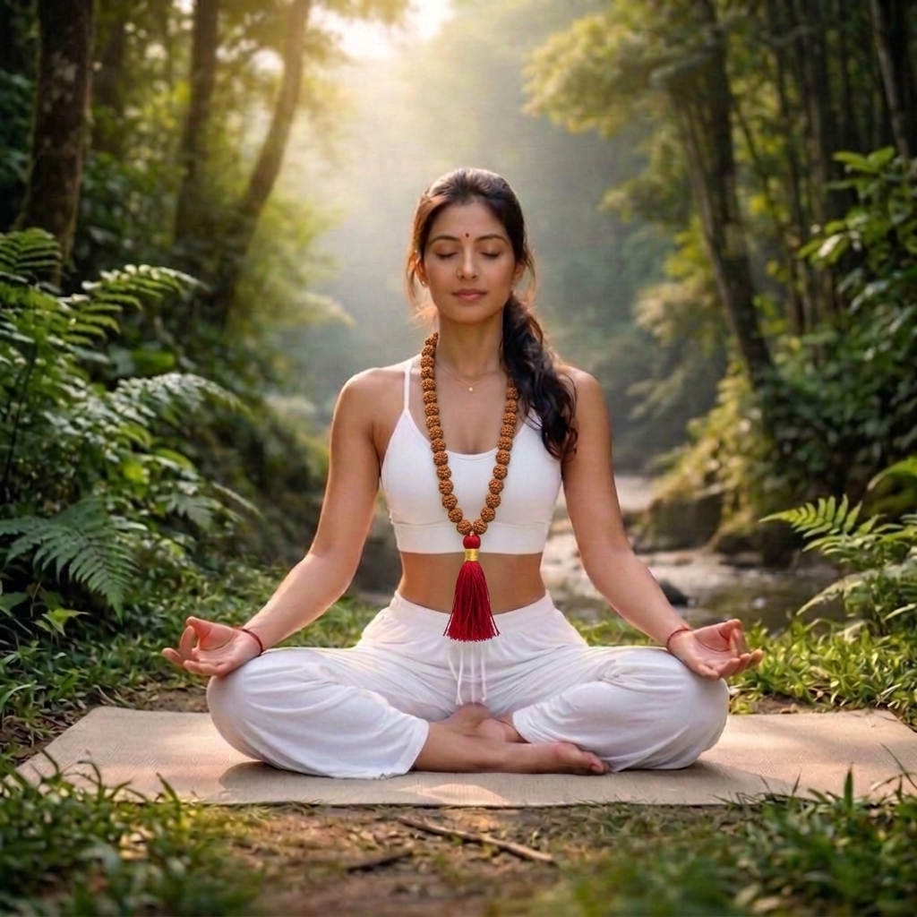 Authentic 5-Mukhi Rudraksha Jaap Mala with 108 beads and a traditional red tassel for prayer from lakshya gems