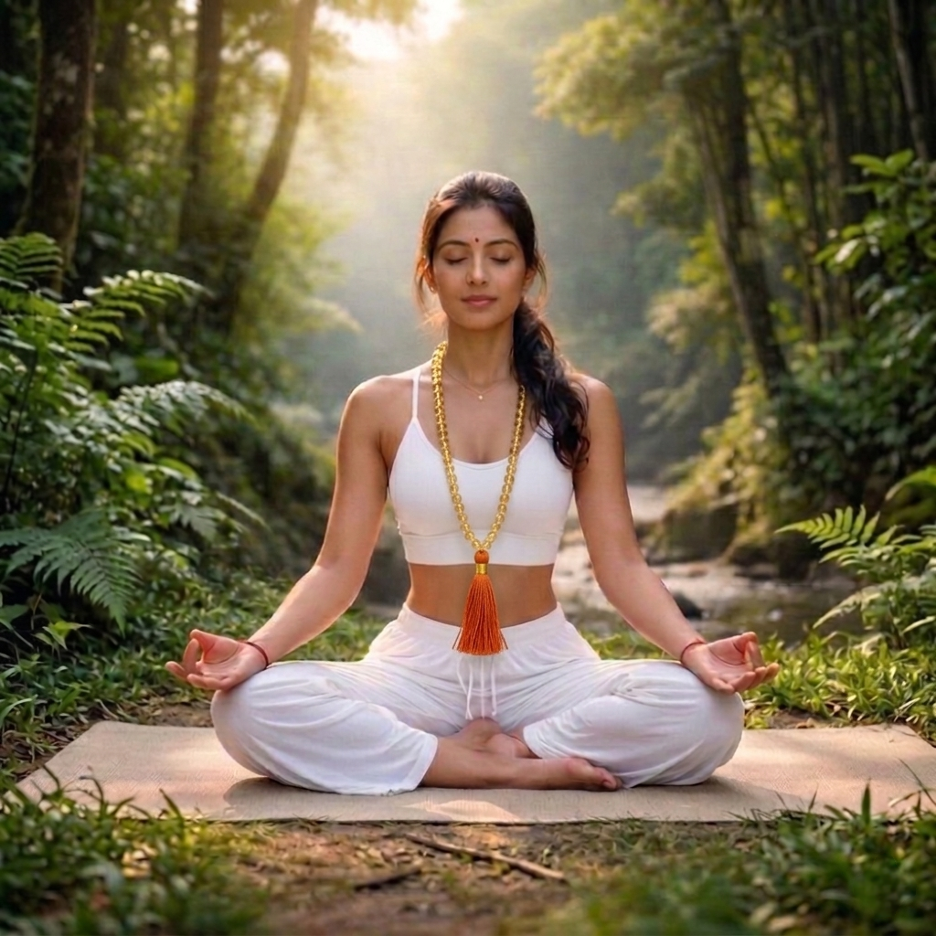 Natural Citrine Jaap Mala with 108 golden-yellow transparent beads and a yellow or gold silk tassel from lakshya gems