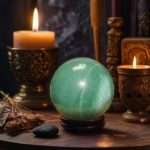 A polished natural Green Aventurine sphere showing rich forest-green color and subtle metallic shimmer.