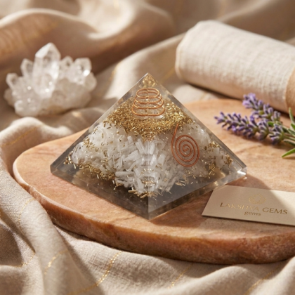Natural Selenite crystal healing pyramid with a pearly white translucent surface and hand-carved four-sided geometry best in mumbai
