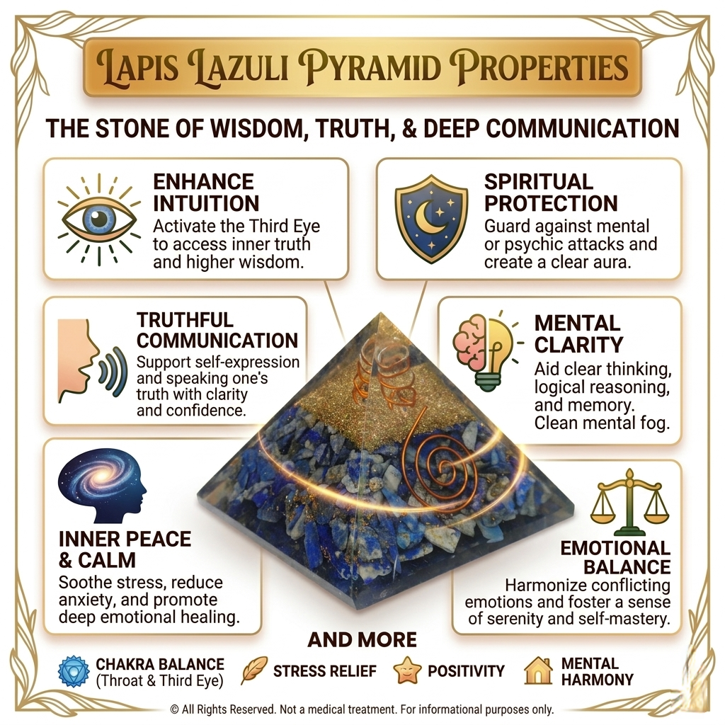 Natural Lapis Lazuli crystal pyramid showing deep blue color with golden pyrite inclusions and a polished finish from lakshya gems mumbai