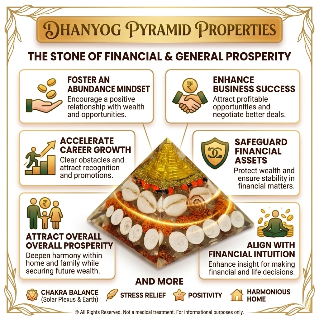 Dhan Lakshmi Pyramid with a clear resin finish showing Shree Yantra and Gomti Chakra inside from lakshya gems mumbai