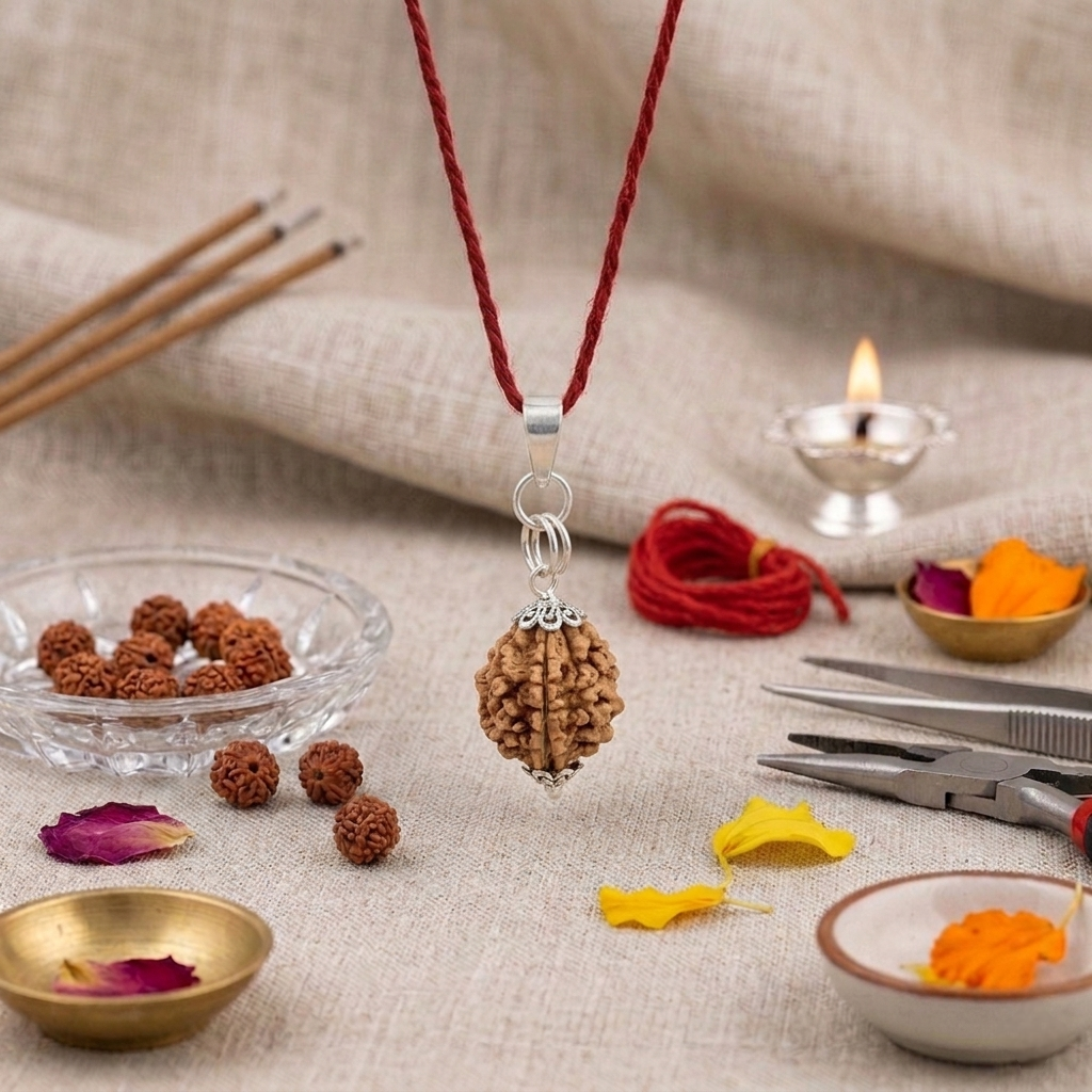 Authentic 2 Mukhi Rudraksha bead featuring two distinct natural grooves and a high-quality dark brown finish from lakshya gems mumbai