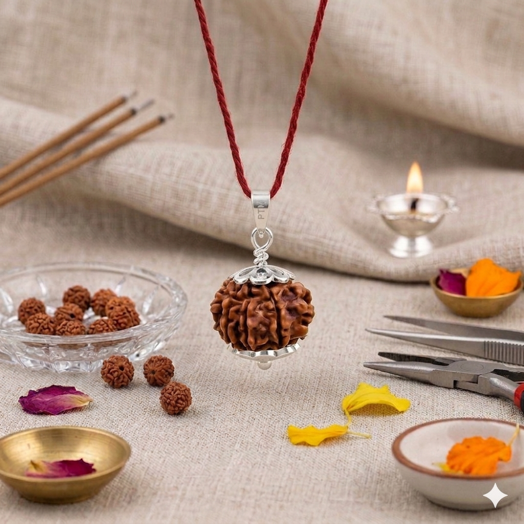 Authentic 6 Mukhi Nepali Rudraksha bead with six distinct natural grooves and a rich dark brown texture from lakshya gems mumbai