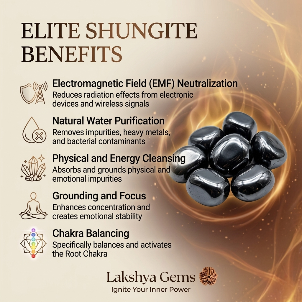 Authentic Elite Shungite crystal tumble showing a natural metallic silver luster and sharp glass-like fractures.