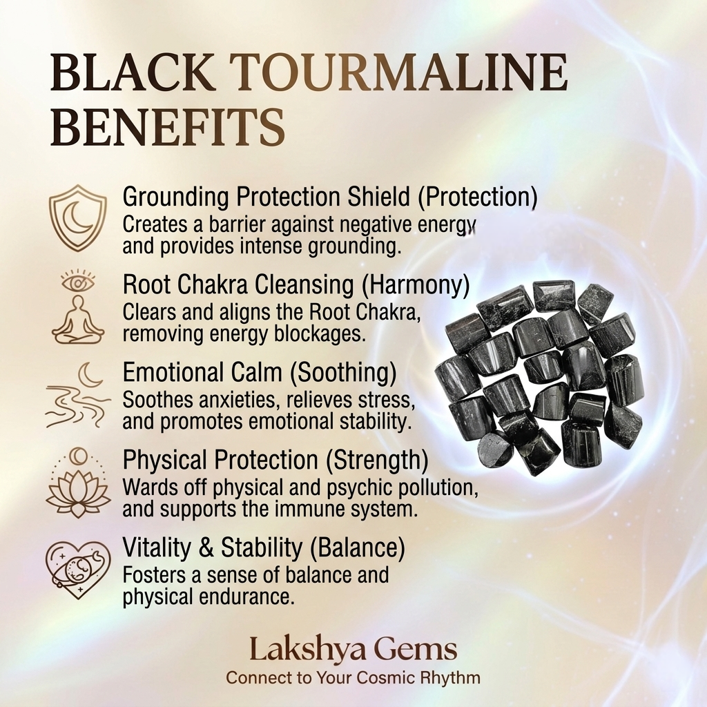 A collection of polished Black Tourmaline crystal tumbles showing a deep, opaque jet-black luster.
