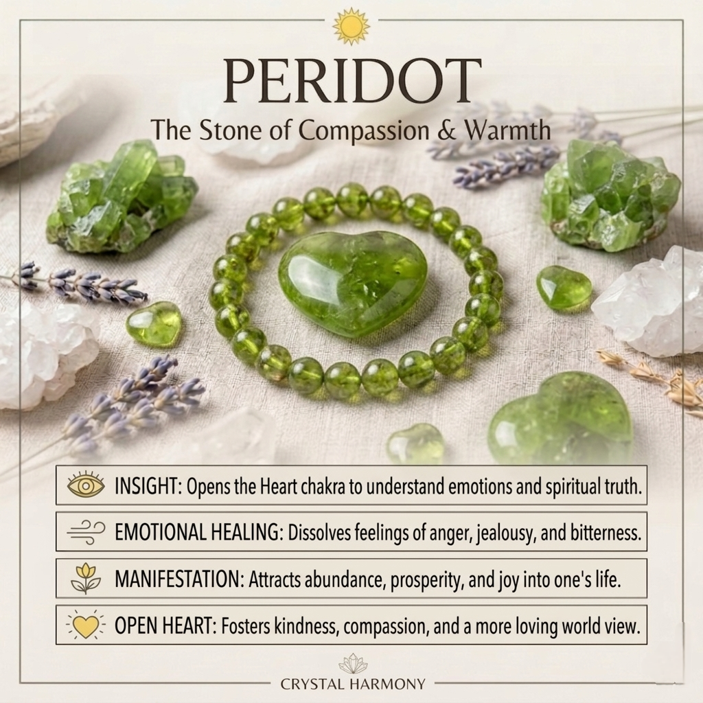 A premium natural peridot crystal bead bracelet showing translucent vibrant lime-green colors and polished finish.