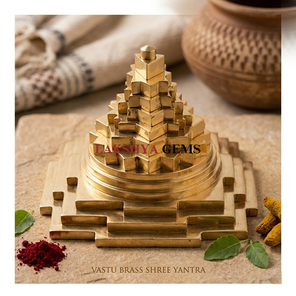 A premium 3D Meru Shree Yantra crafted in pure polished brass featuring intricate Vedic geometric etching.