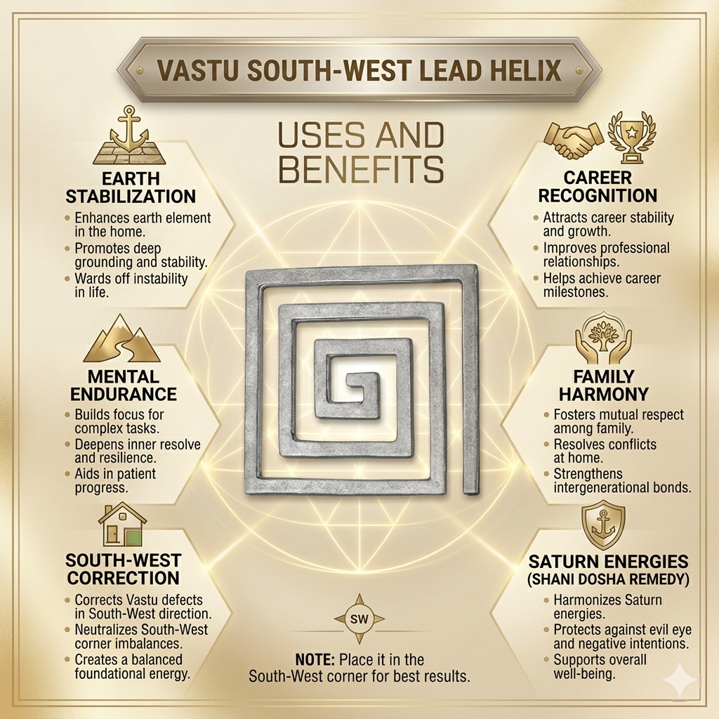 A high-quality pure lead helix for Vastu Shastra, featuring a thick spiral design for South-West corner correction.