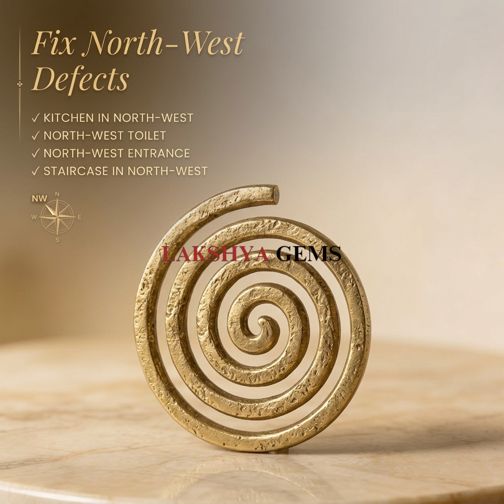 A premium pure brass helix for Vastu Shastra featuring a polished golden spiral design for North-West corner correction.
