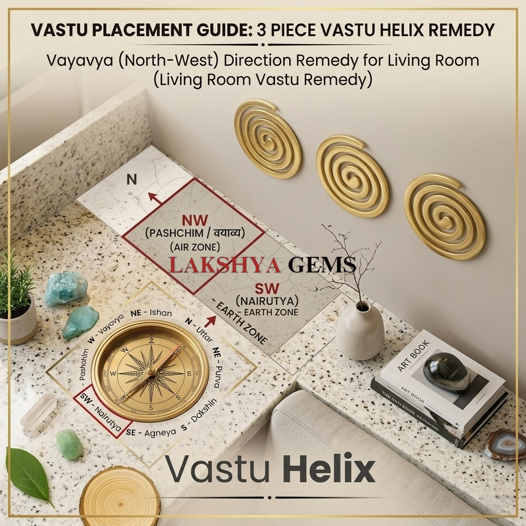 A premium pure brass helix for Vastu Shastra featuring a polished golden spiral design for North-West corner correction.