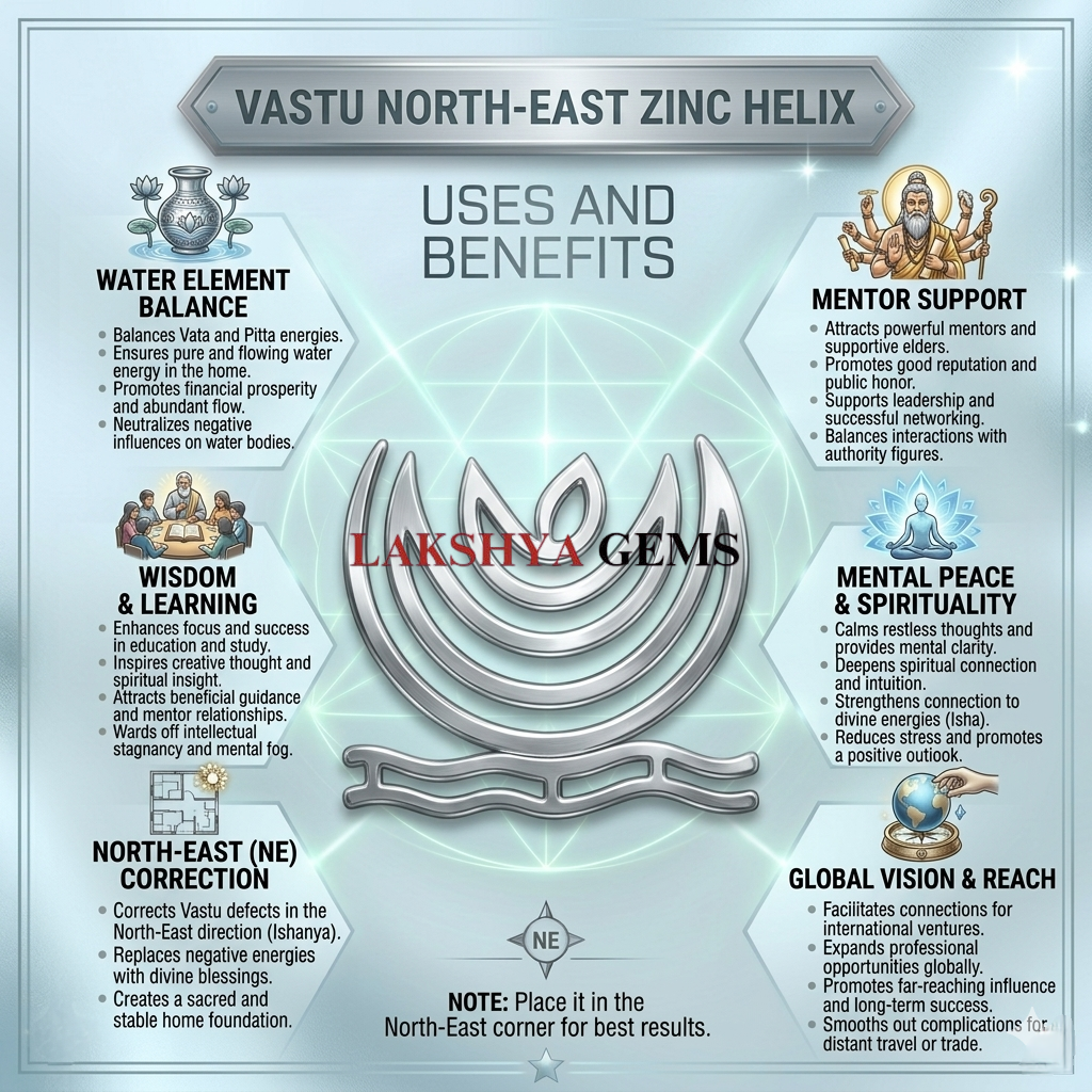 A premium pure zinc helix for Vastu Shastra featuring a clean metallic spiral design specifically for North-East corner correction.