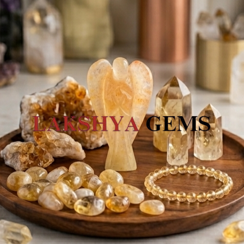 citrine crystal angel from lakshya gems mumbai A hand-carved natural Citrine crystal angel showing transparent golden-yellow hues and polished finish.