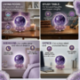 A polished natural Amethyst sphere showing deep purple crystal structures and internal veils on a wooden stand.