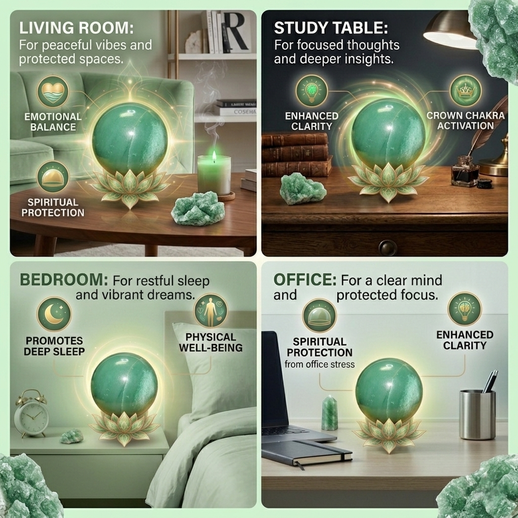 A polished natural Green Aventurine sphere showing rich forest-green color and subtle metallic shimmer.