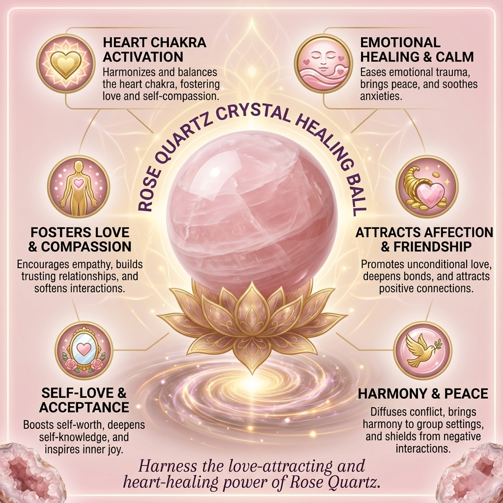 Rose Quartz Crystal Healing Sphere ball from Lakshya Gems Mumba A polished natural Rose Quartz sphere featuring a soft milky-pink color and natural internal crystal veils.