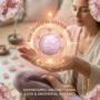 A polished natural Rose Quartz sphere featuring a soft milky-pink color and natural internal crystal veils.