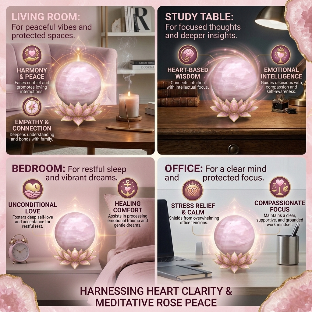 Rose Quartz Crystal Healing Sphere ball from Lakshya Gems Mumbai A polished natural Rose Quartz sphere featuring a soft milky-pink color and natural internal crystal veils.