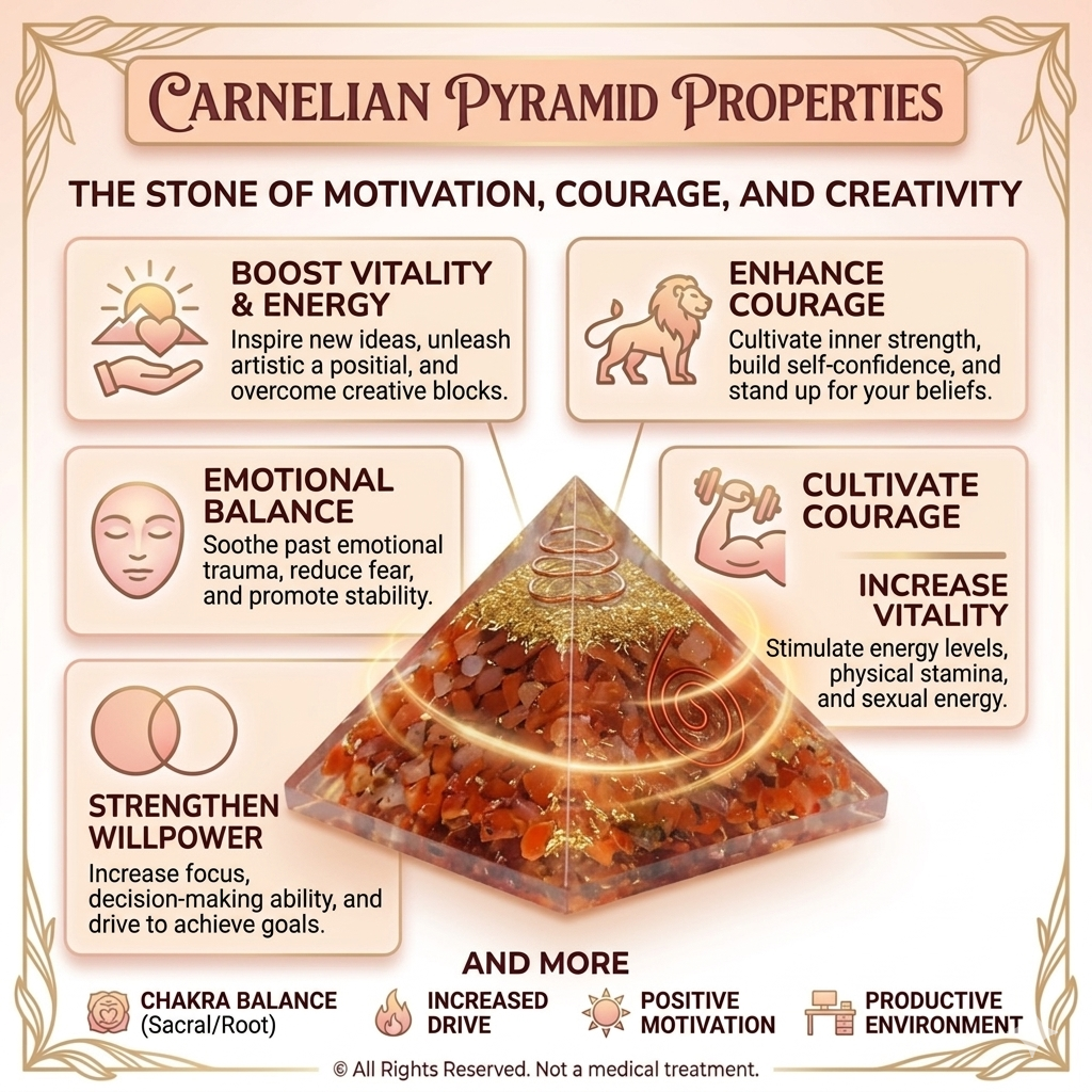 Carnelian pyramid from lakshya gems mumbai A polished natural Carnelian pyramid showing vibrant orange-red hues from the Lakshya Gems collection.